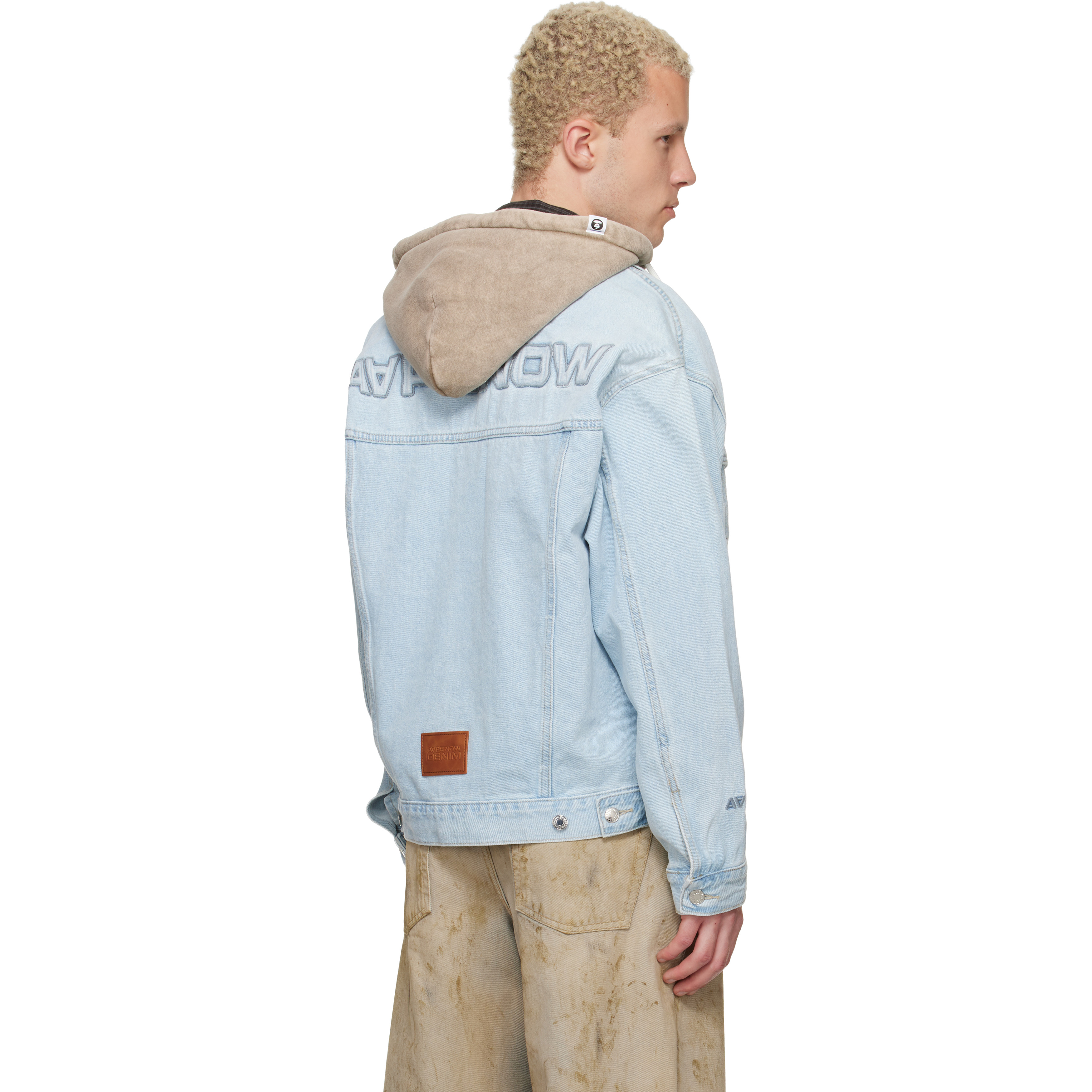 Blue 'AAPENOW' Moonface Hooded Denim Jacket