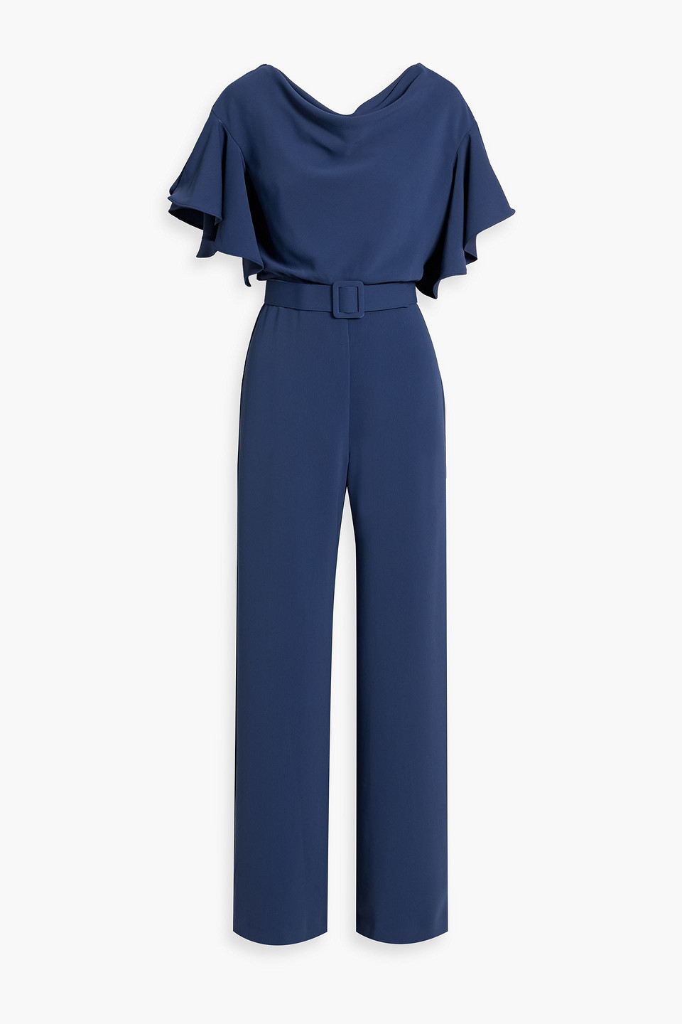 Belted ruffled crepe wide-leg jumpsuit
