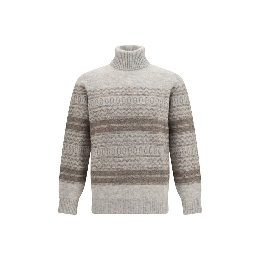 Fair Isle Knit Turtleneck Sweater — Gray