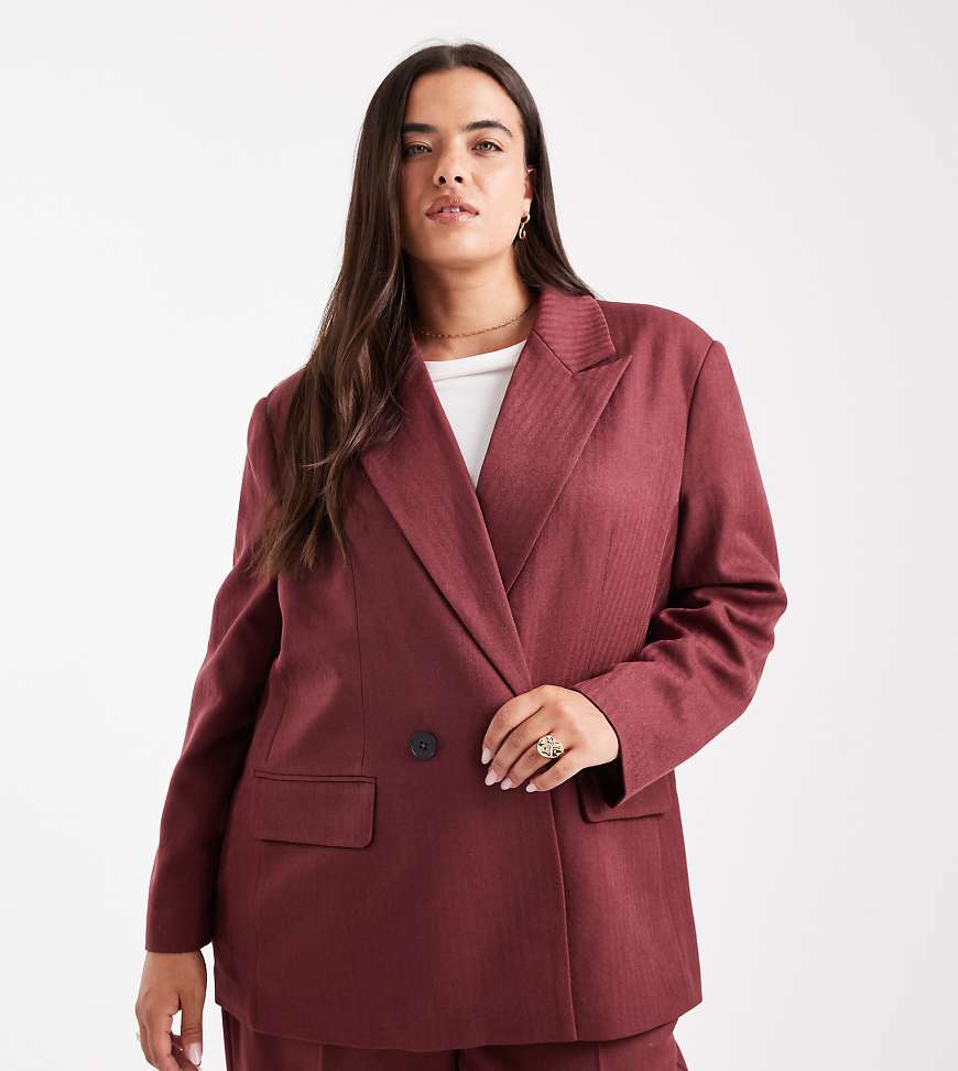 Tailored herringbone co-ord blazer in burgundy