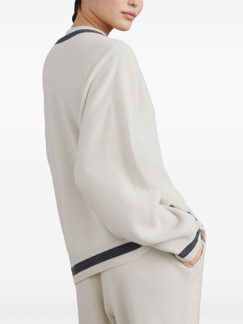 Ribbed Cashmere Sweater With Contrasting Stripe