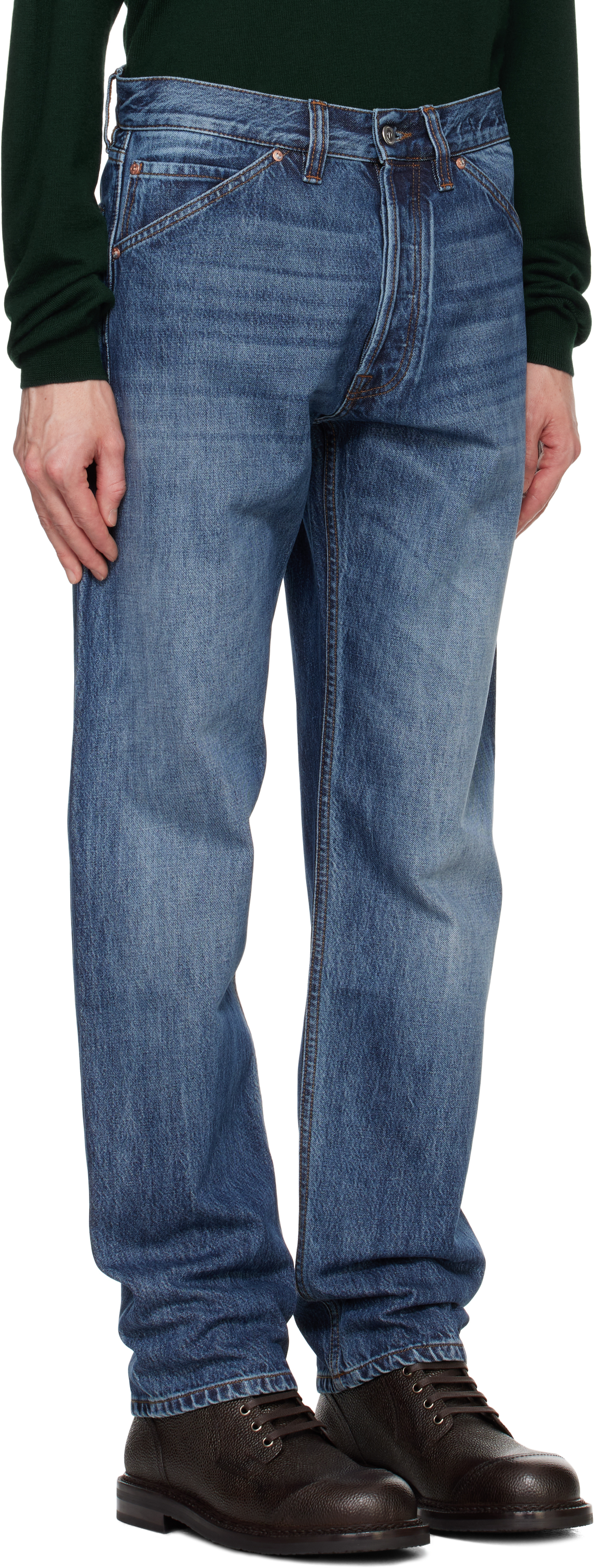 Drake's Blue Seamless Denim Five-Pocket Jeans