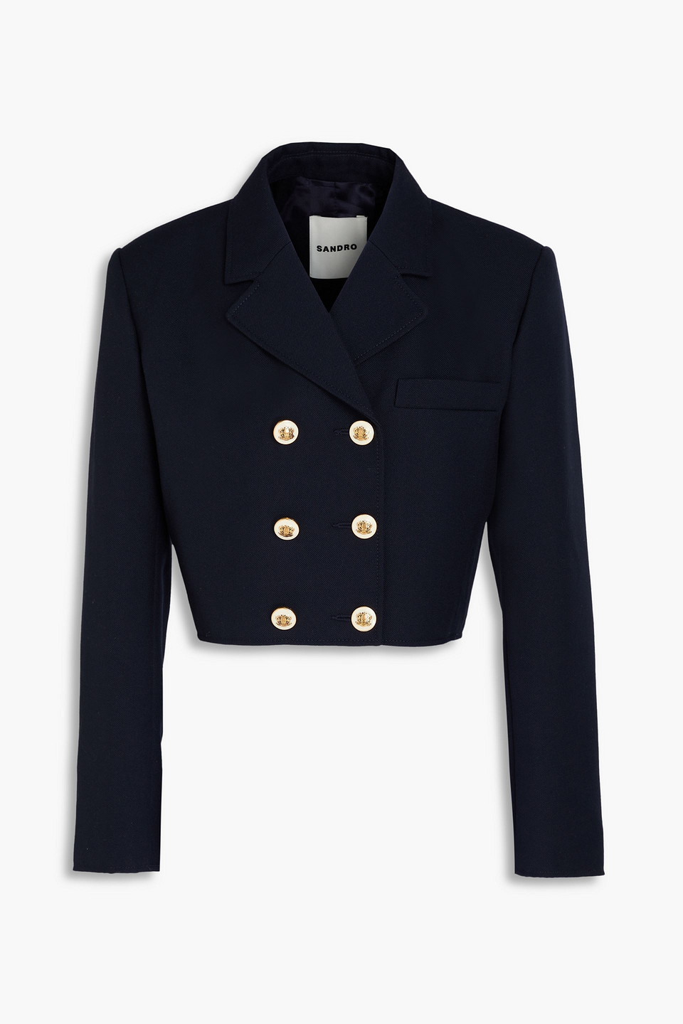 Cropped double-breasted wool-blend twill blazer