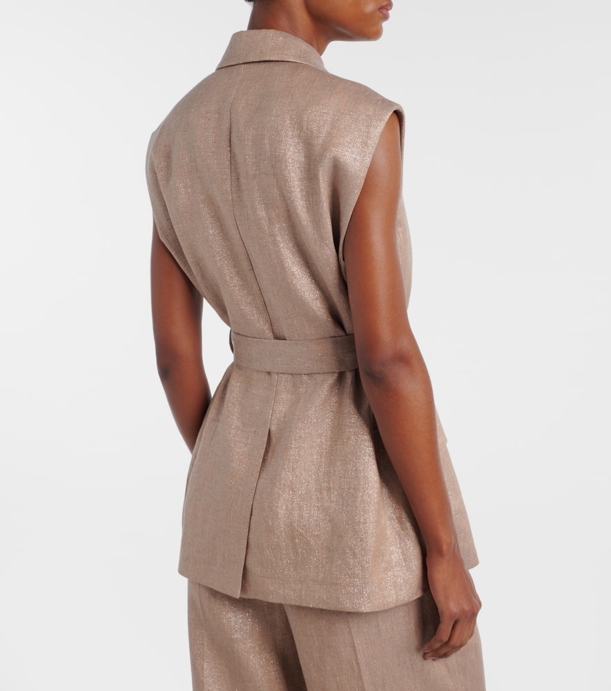 Belted linen-blend vest