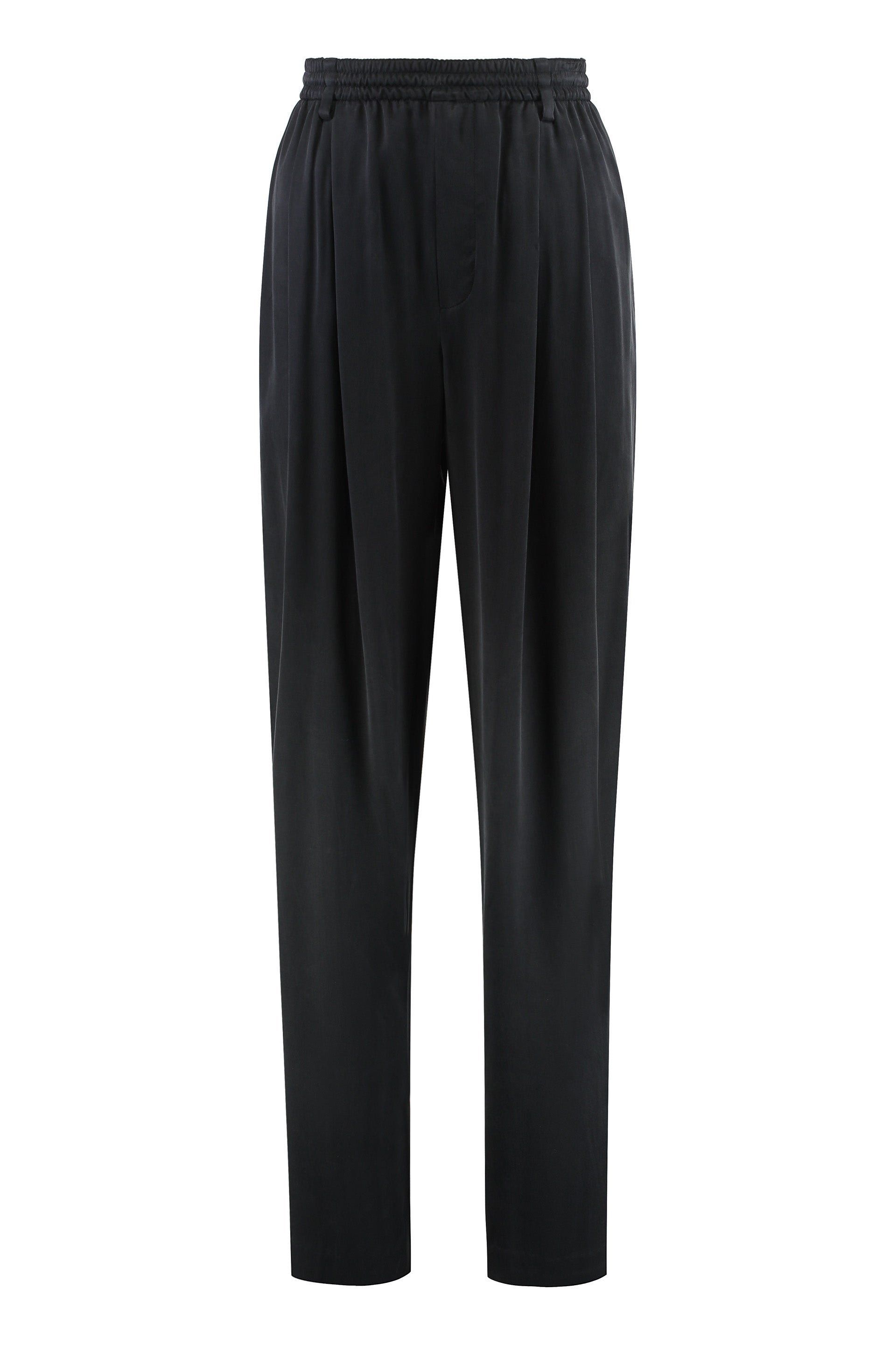 Elasticated Waist Wide-Leg Trousers — Black