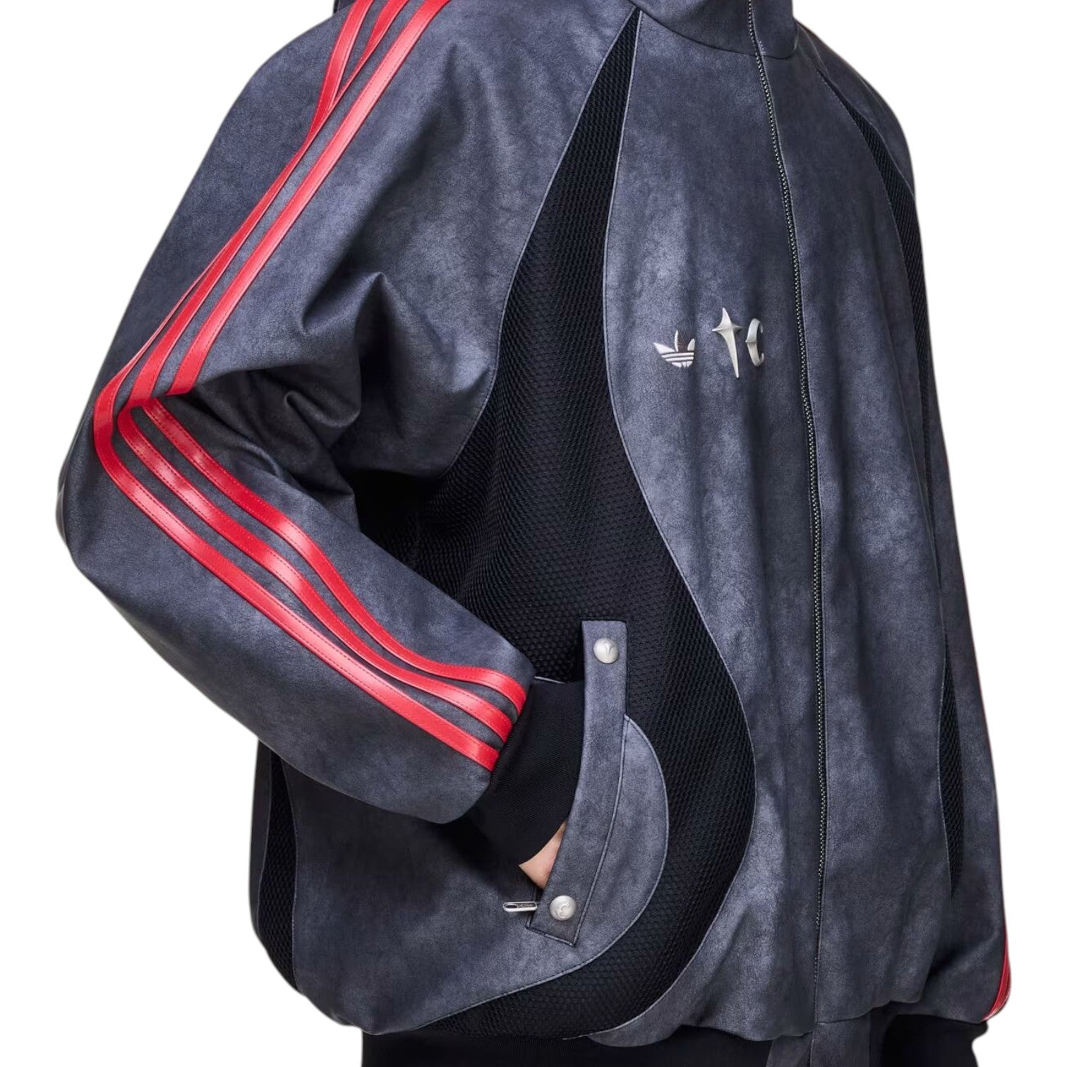 X THUG CLUB TEAMGEIST Faux Leather Jacket Asia Sizing 'Black Antique Silver'