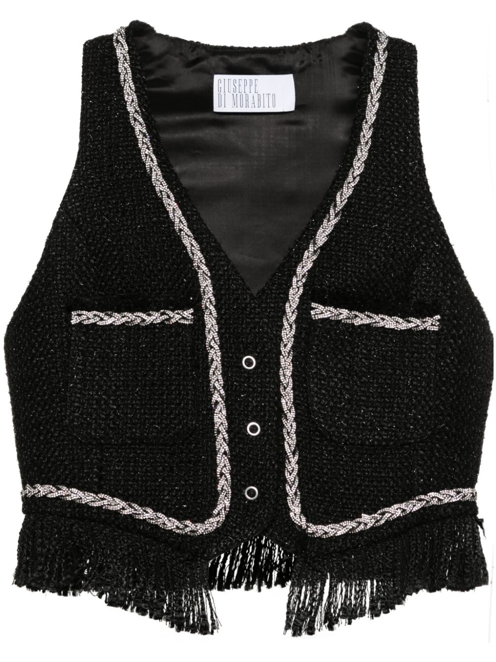 Rhinestone-embellished bouclé vest - Black