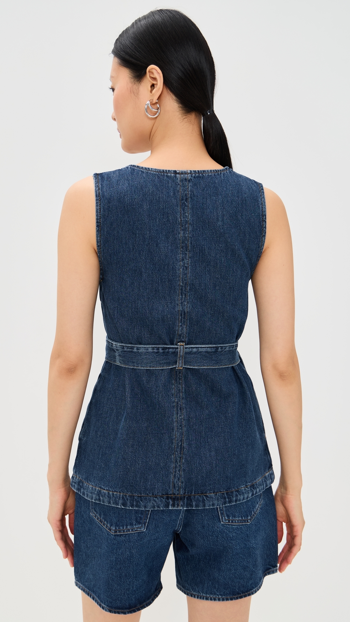 ALIGNE Jate Denim Wrap Waistcoat Vest Mid Blue