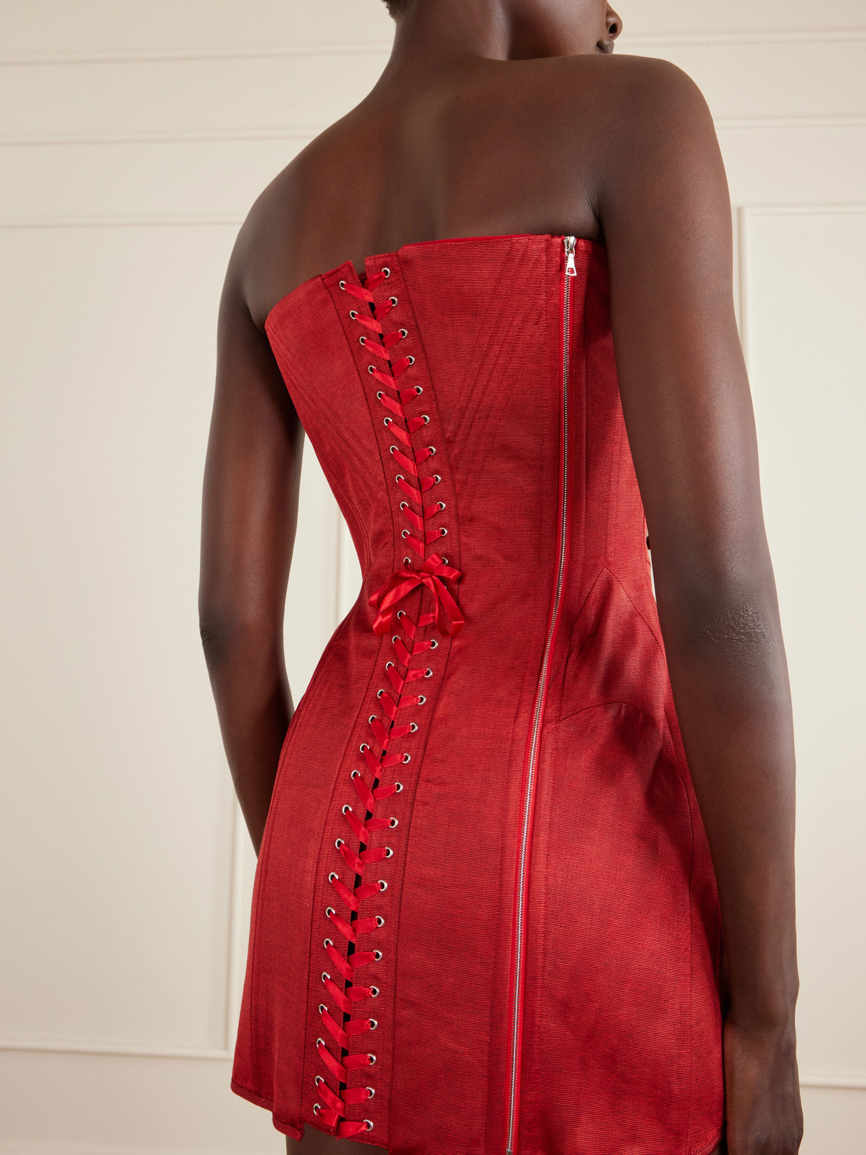 Searching For Me Corseted Silk-faille Mini Dress - Red