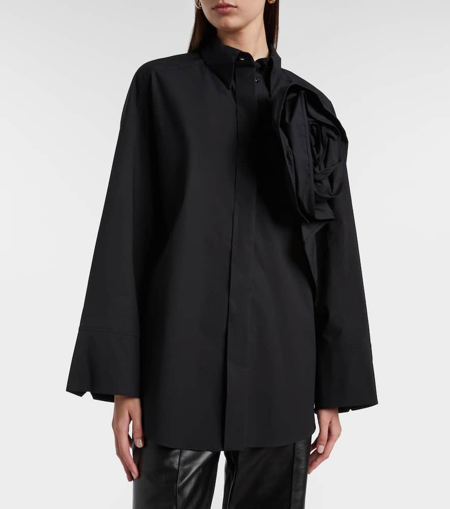 Floral-appliqué oversized cotton-blend shirt