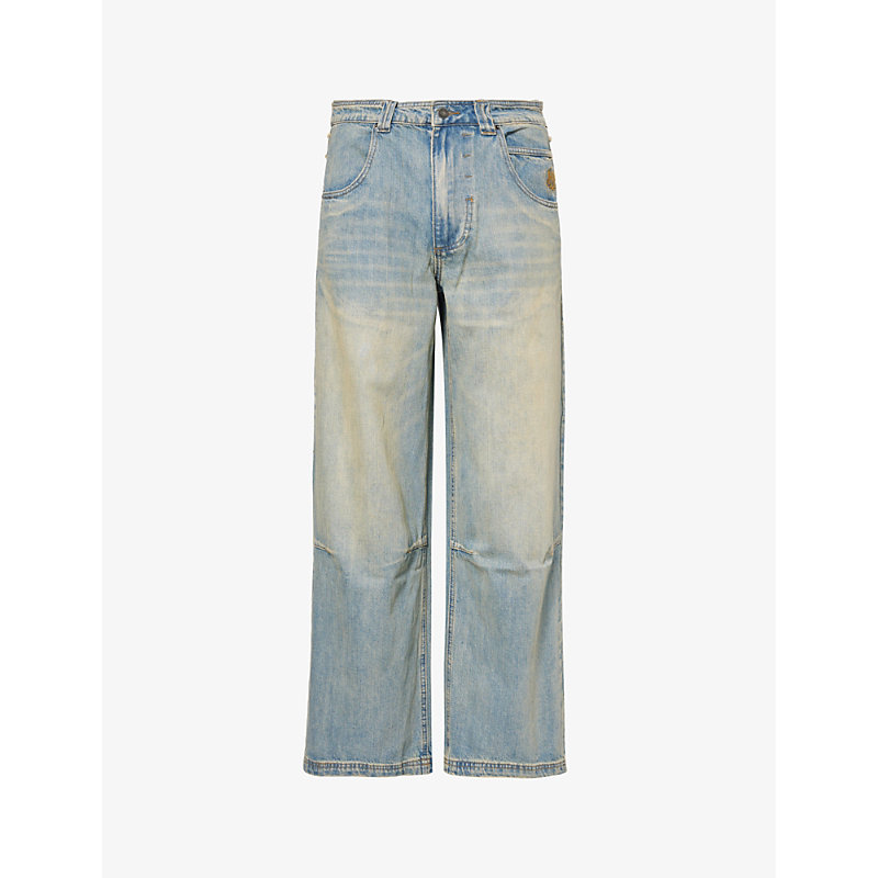 Mens Union Jack Union Jack Colossus Brand-embroidered Relaxed-fit Wide-leg Jeans