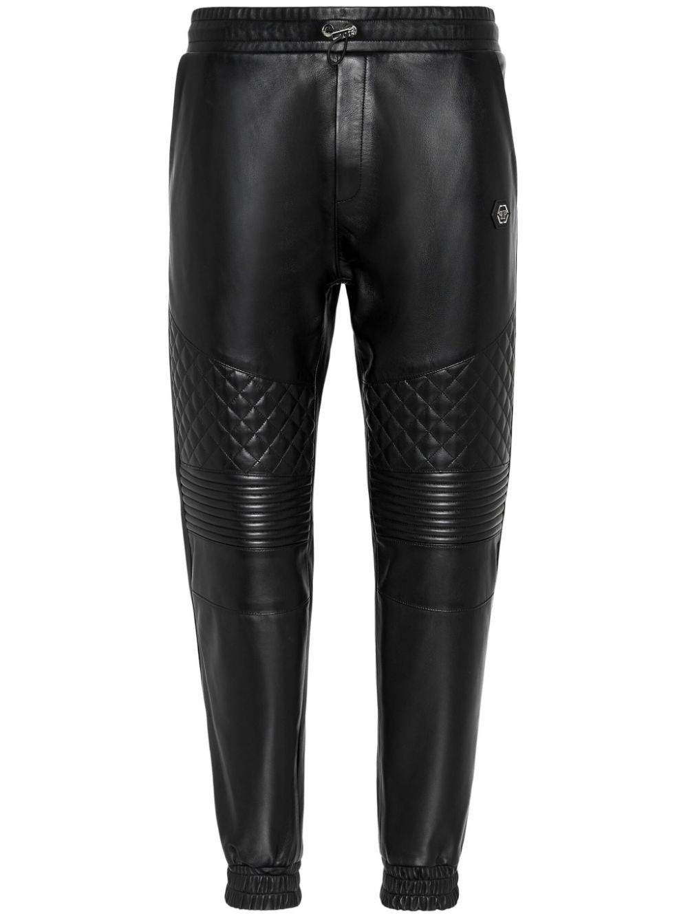Leather quilted jogging trousers - Black