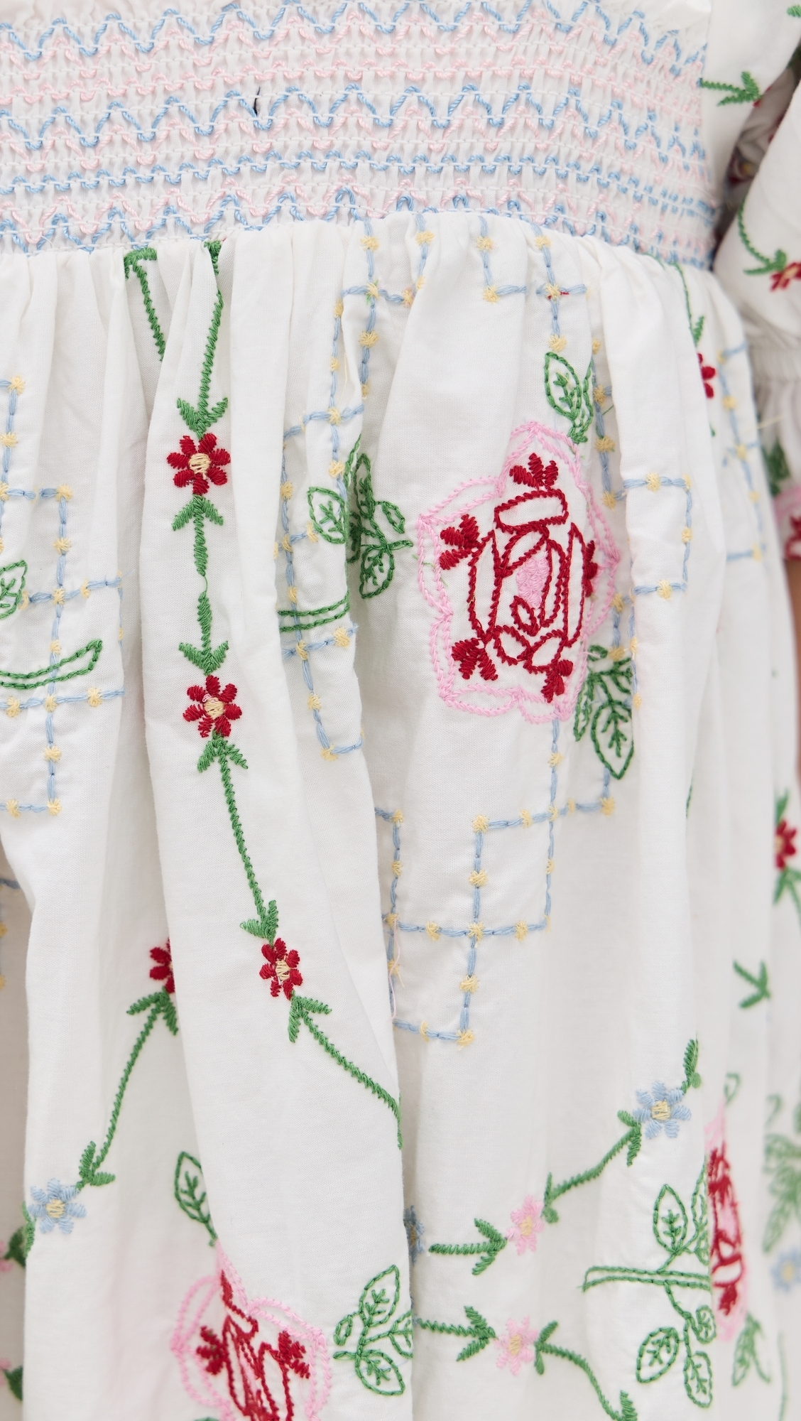 Damson Madder Lulu Rose Embroidery Mini Dress White