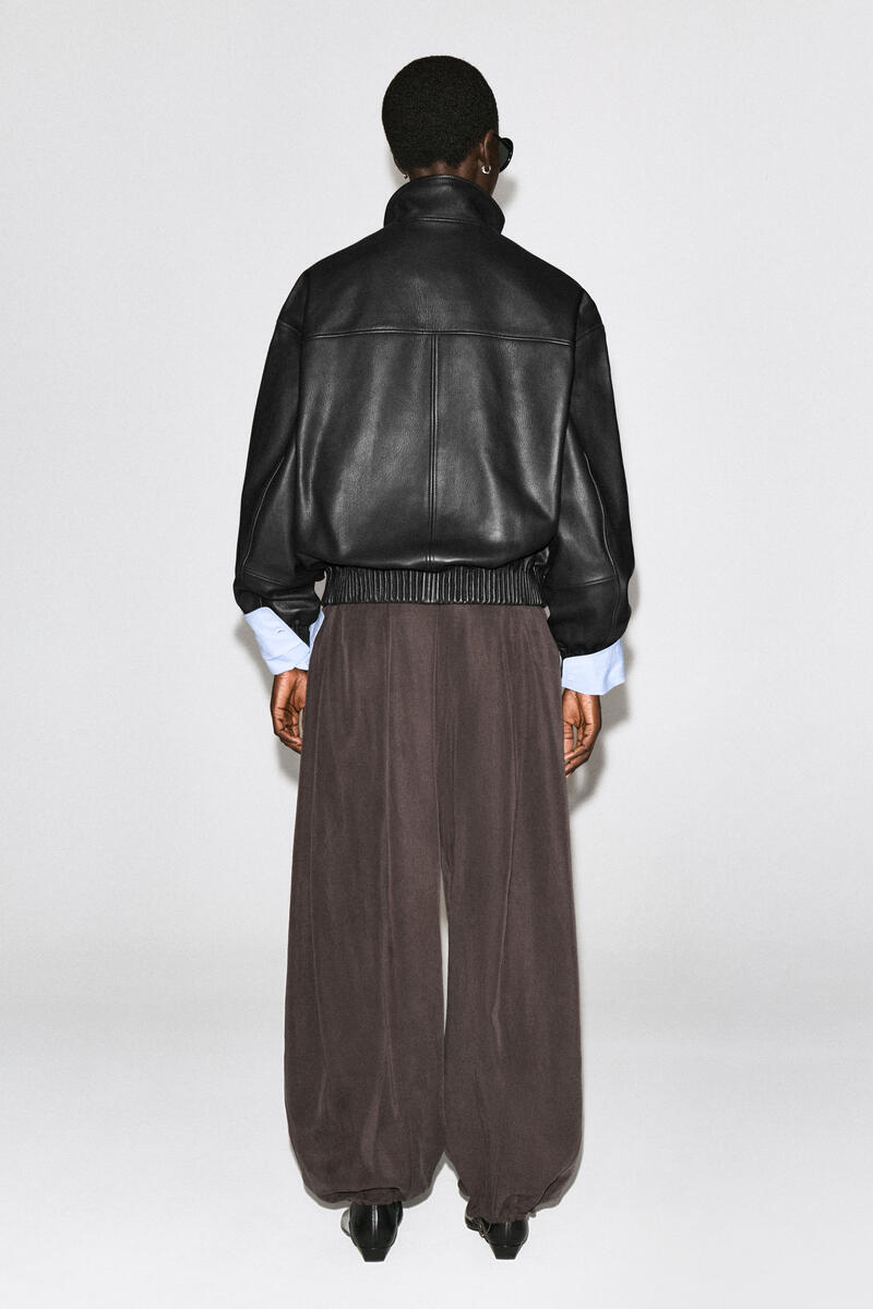 Leather Mock-Neck Bomber Jacket