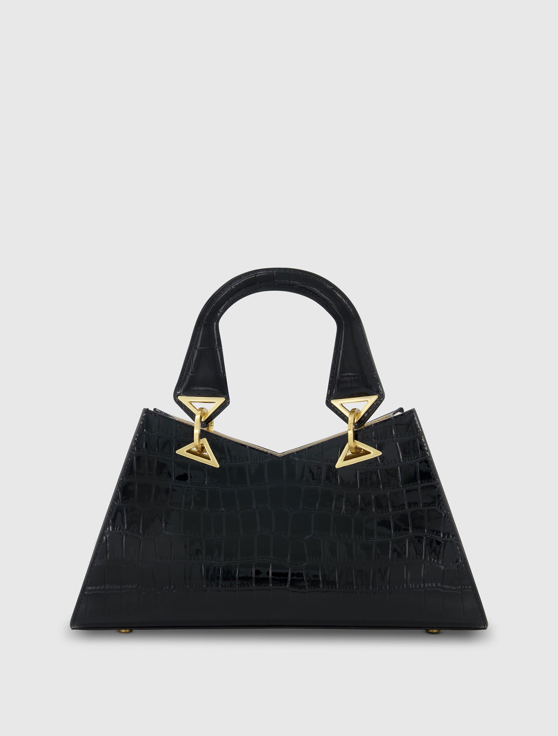 Crocodile Leather Handbag With Gold Hardware, Black, One Size