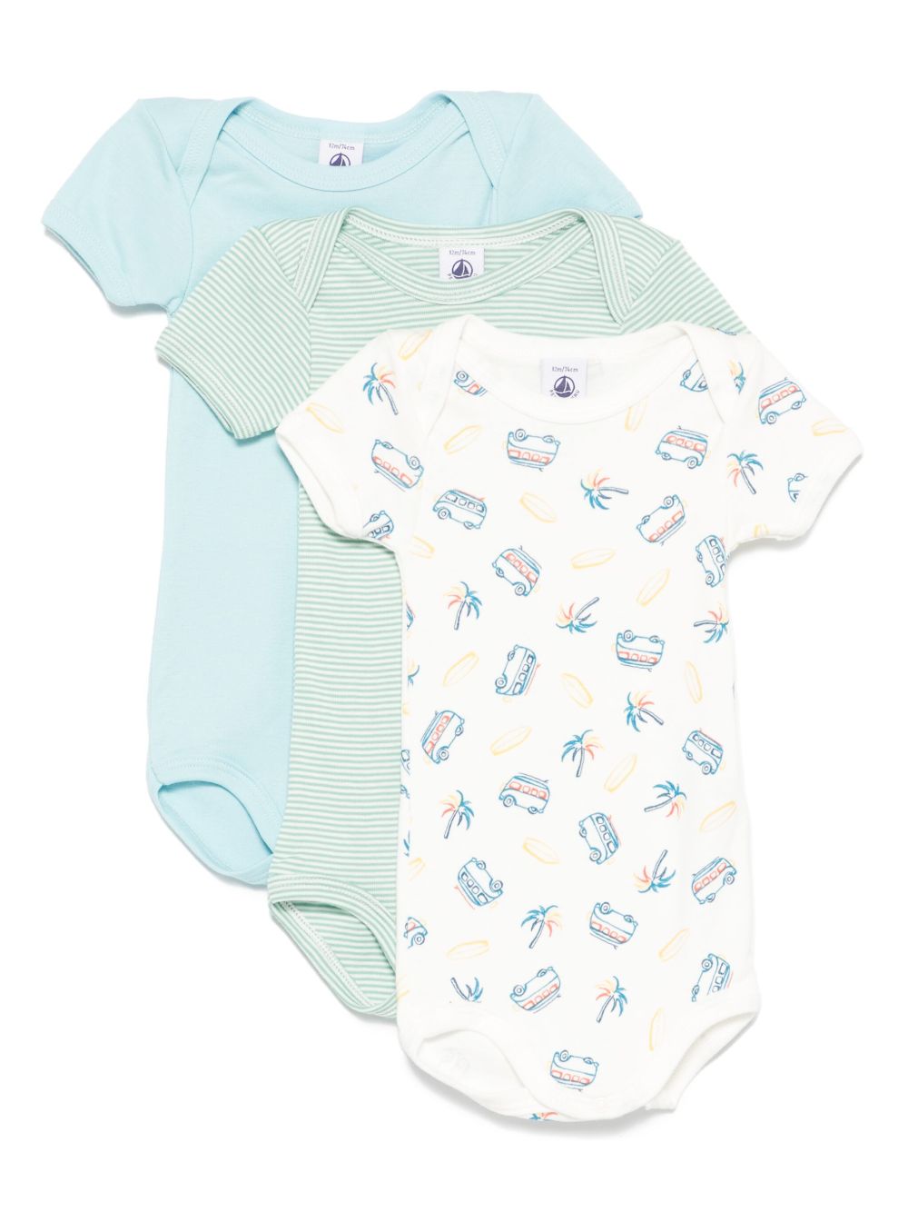 Petit Bateau cotton bodysuits (set of three) - Green