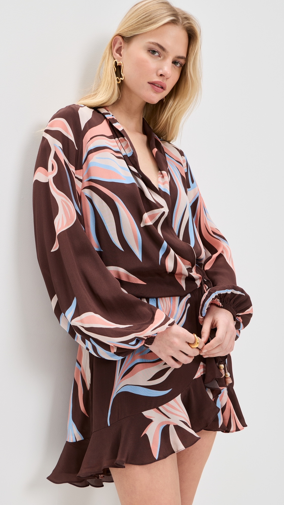 Front Wrap Mini Dress Brown
