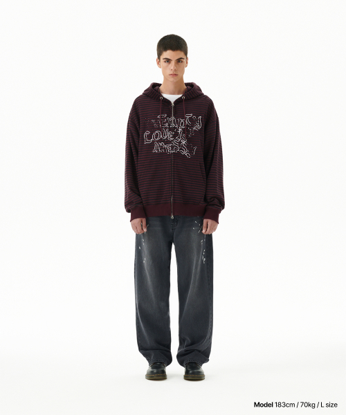 EMPTY STRIPE ZIP UP HOODIE BURGUNDY