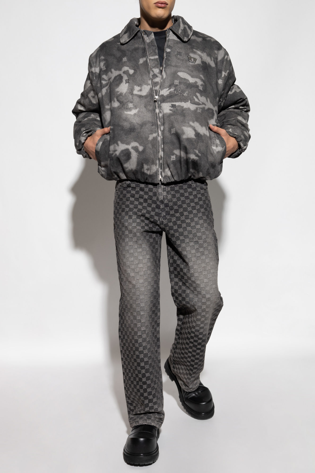 Down Jacket With Camo Motif, Men's, Grey