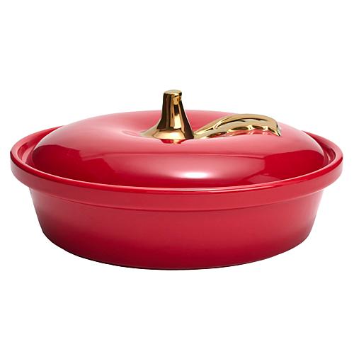 "Apple-Themed 10.5"" Stoneware Covered Pie Plate"