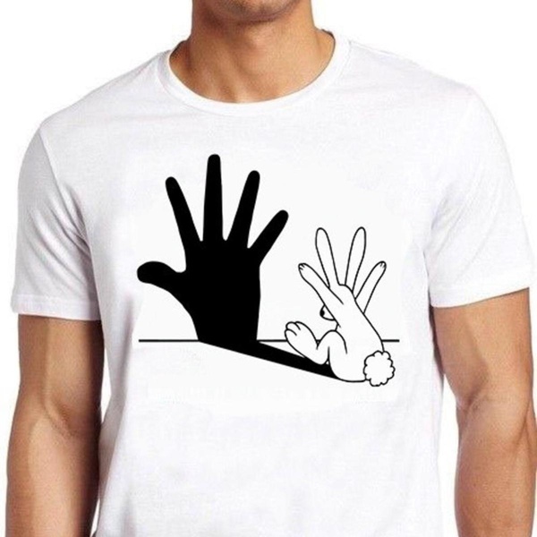 Rabbit Hand Shadow Art Graphic T-Shirt Short Sleeve Crew Neck Casual Cool Gift Tee for Men and Women