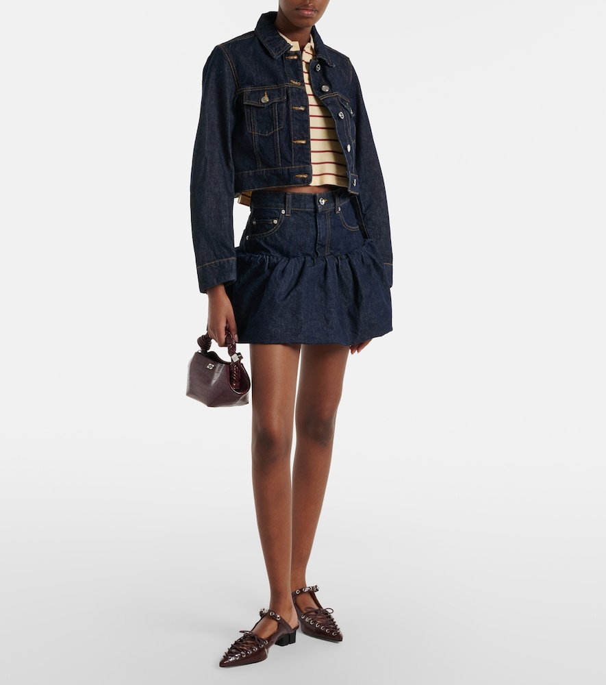 Gathered denim miniskirt