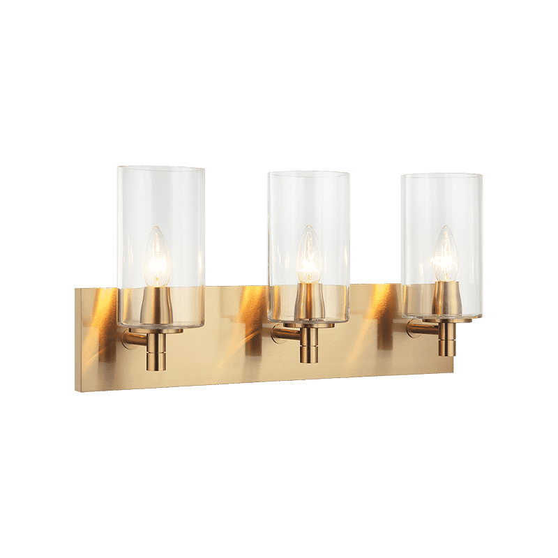 Aged Gold Brass Three Light Wall Sconce from the Candela Collection