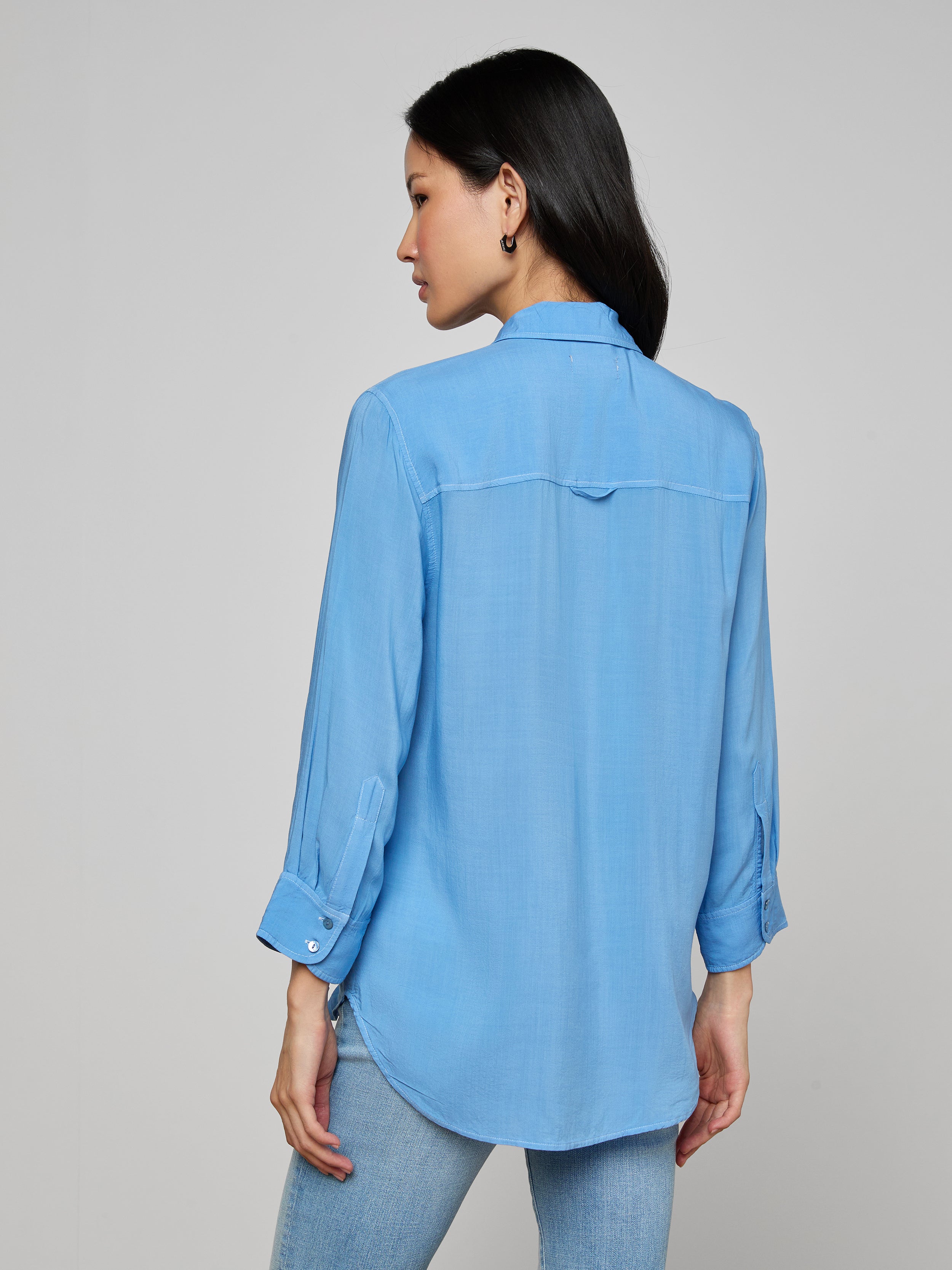 Marlene Blouse Top In Allure Blue/white Contrast