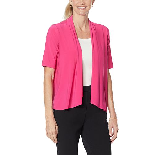 Elbow-Sleeve Drape-Front Bolero - Black