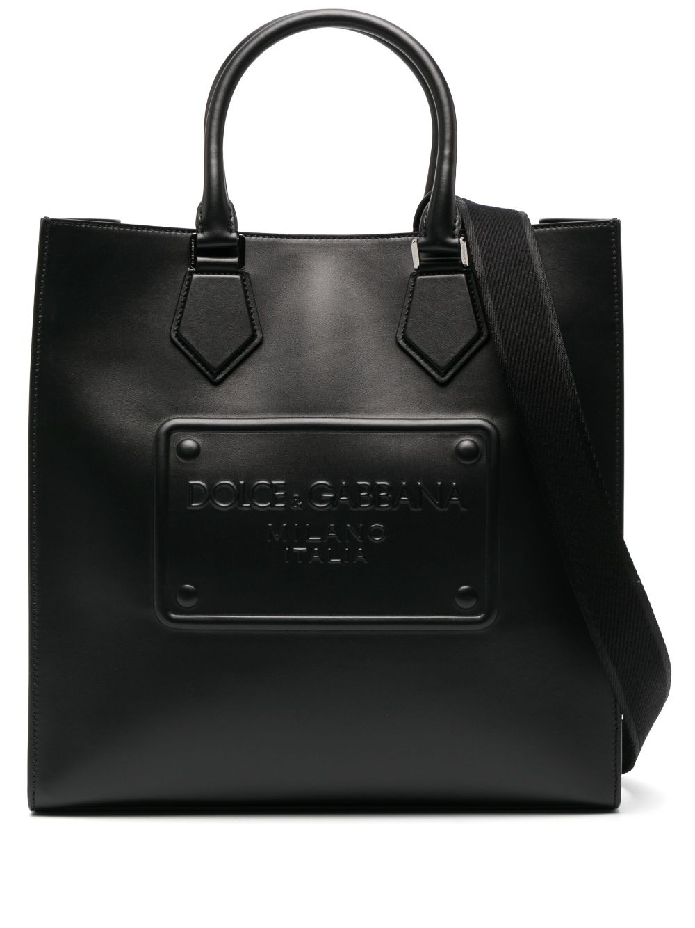 Logo-embossed leather tote bag - Black