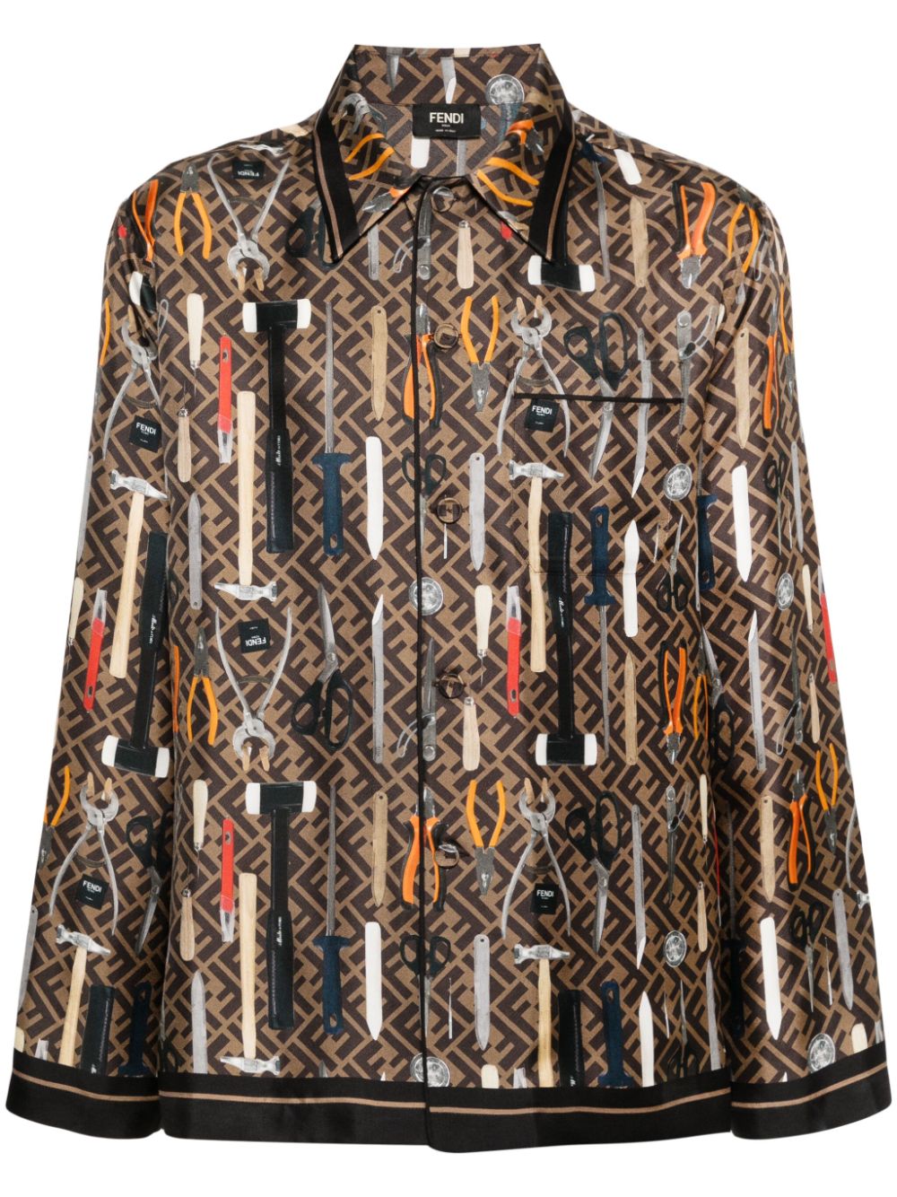 Graphic-print silk shirt - Brown