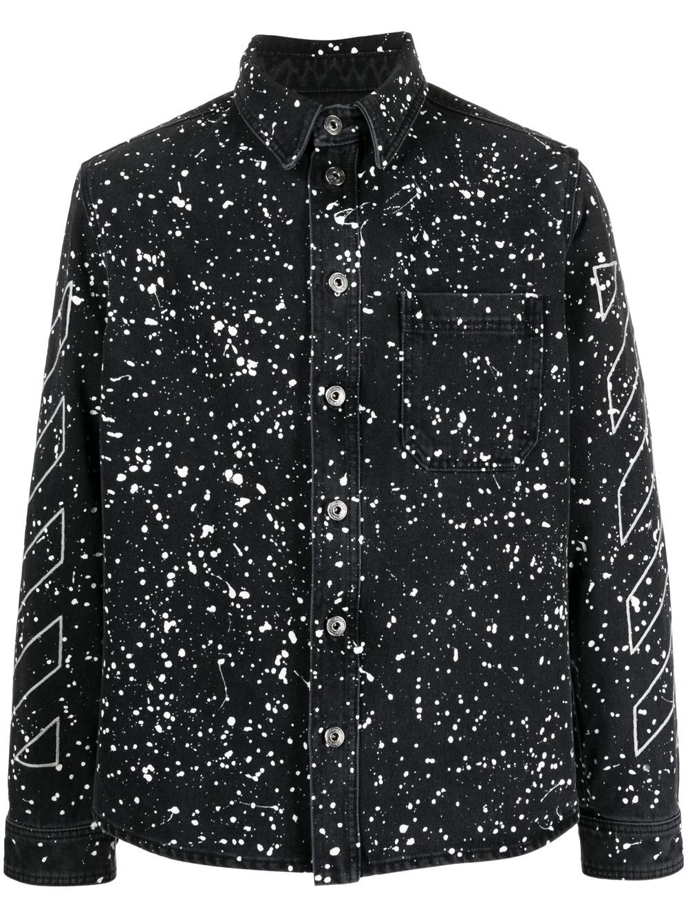Diag-stripe paint-splatter denim shirt - Black
