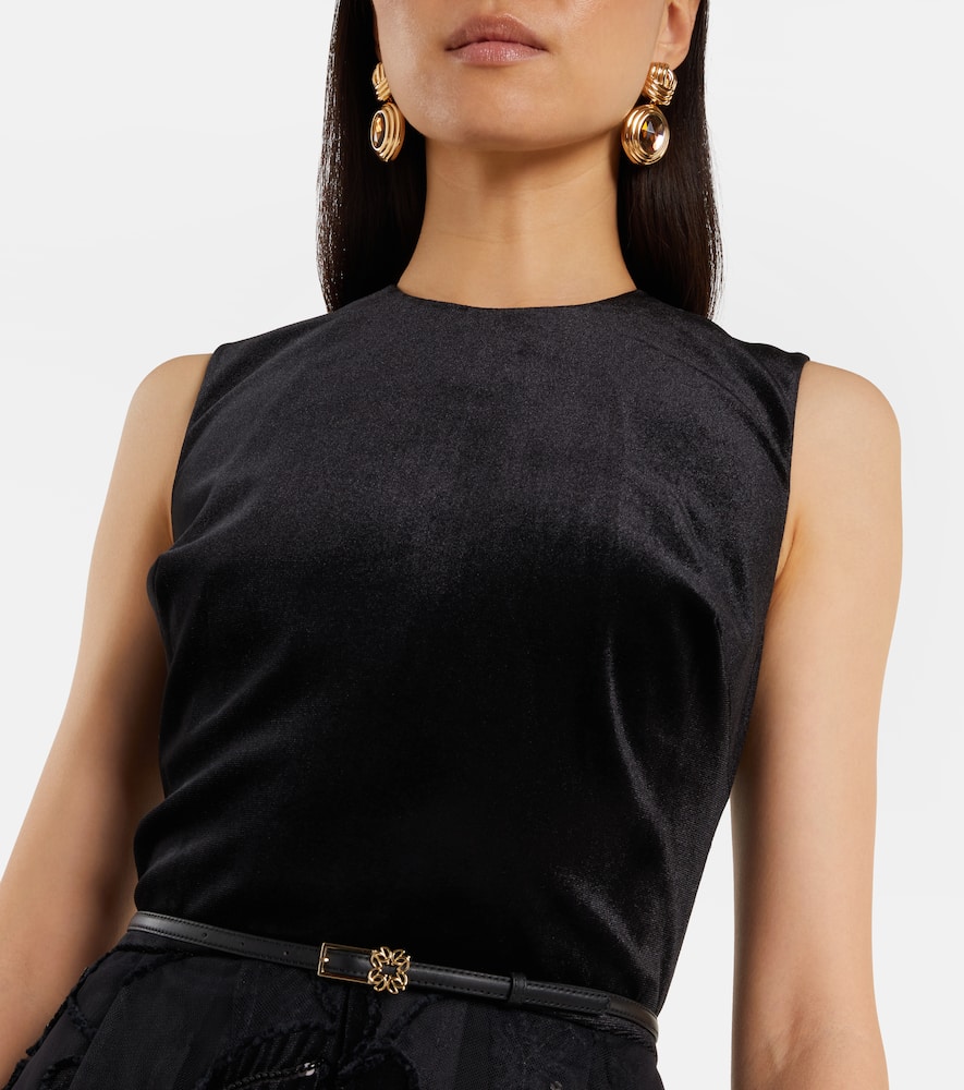 Embroidered tulle and velvet midi dress