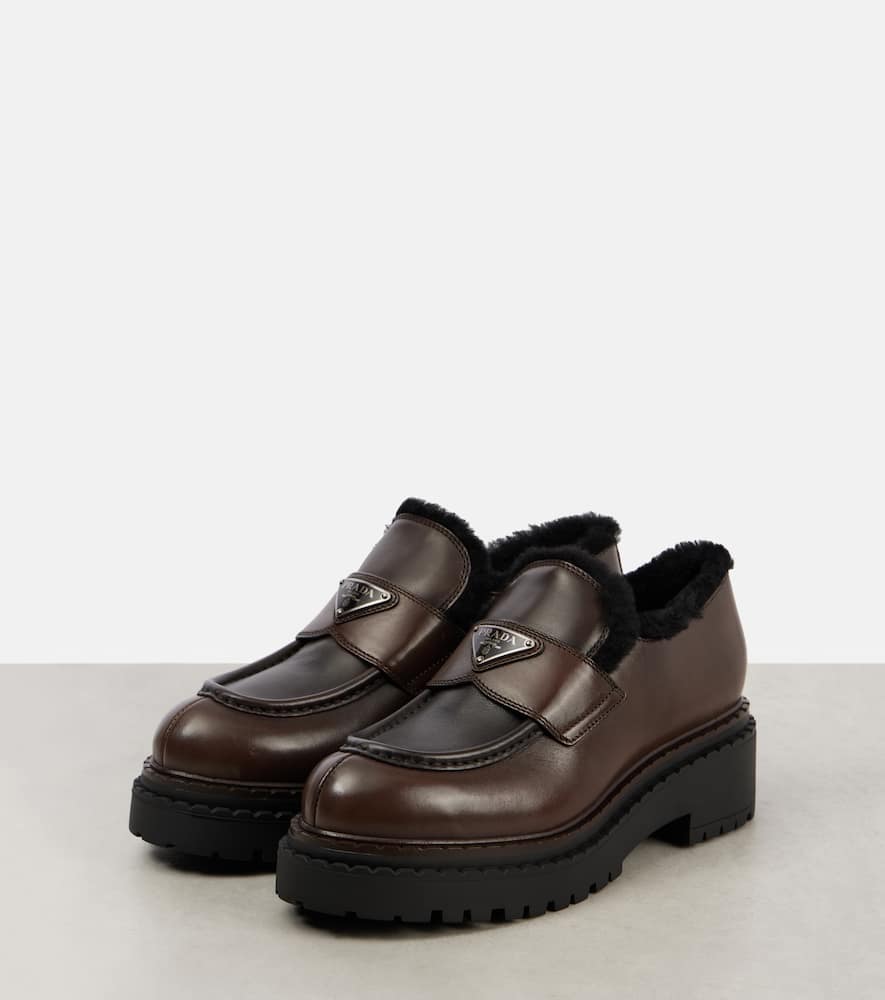 Shearling-lined brushed leather loafers