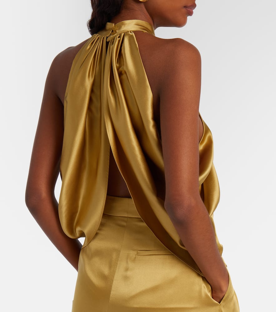 Open-back silk-blend satin top