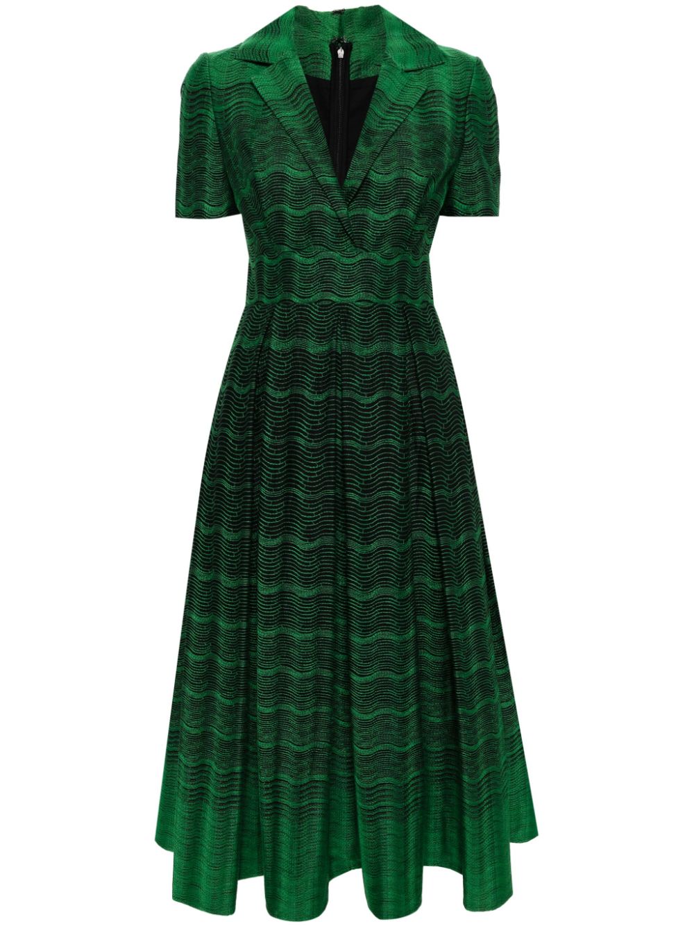 Wave-embroidered cotton midi dress - Green