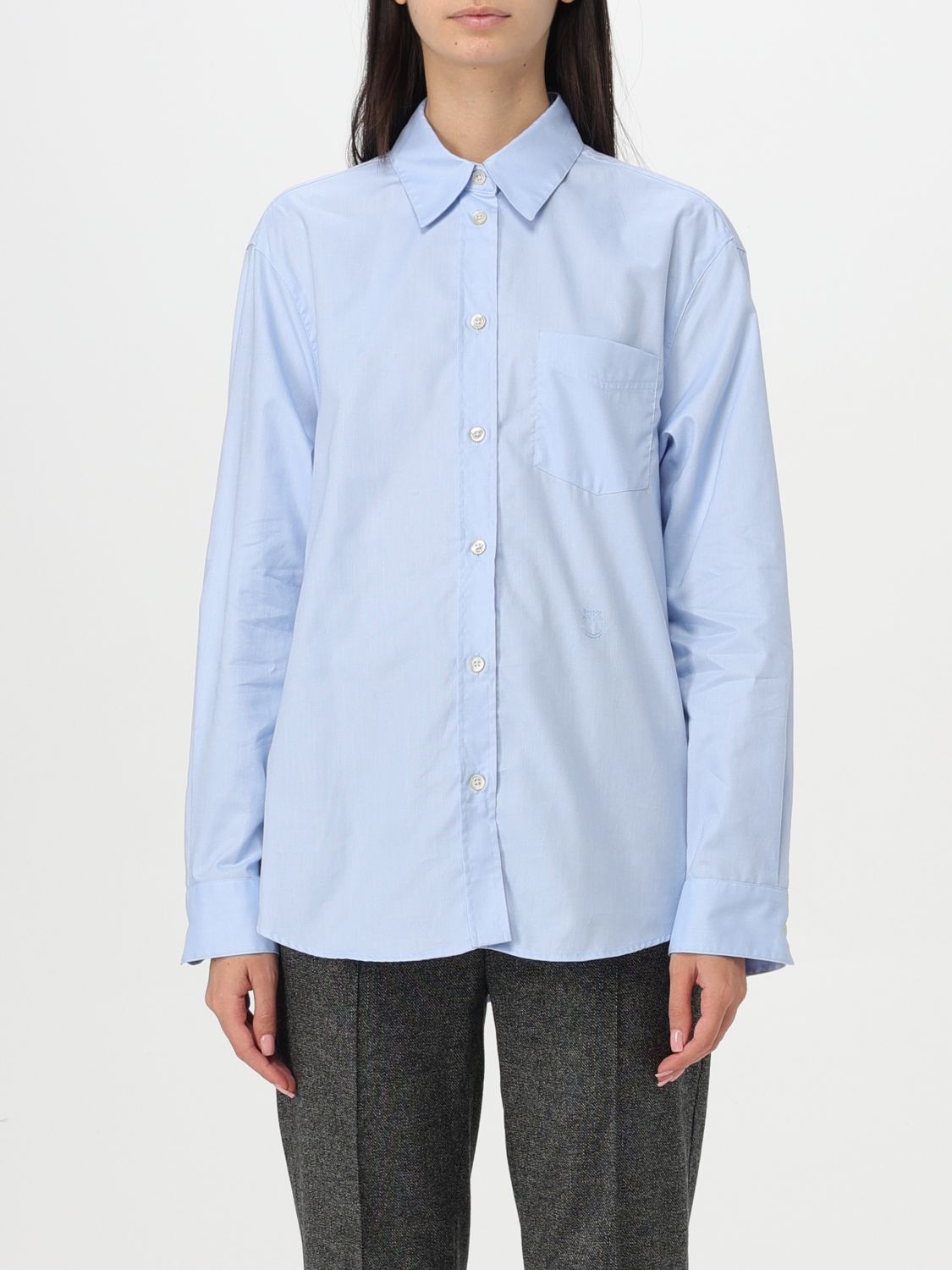 Love Birds-embroidered cotton shirt - Blue