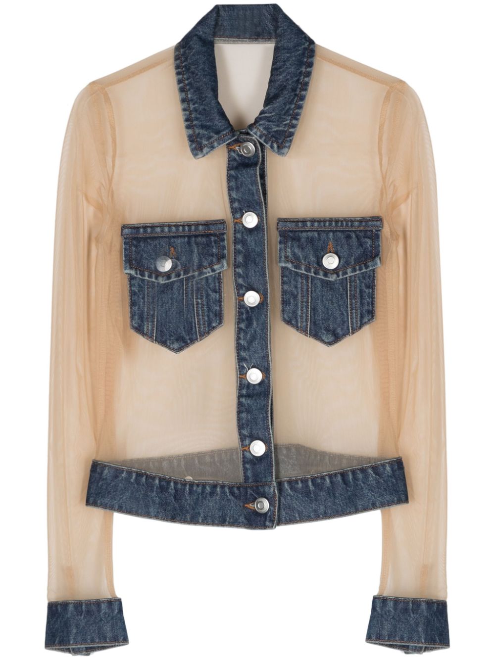 Tulle-panels denim shirt - Neutrals