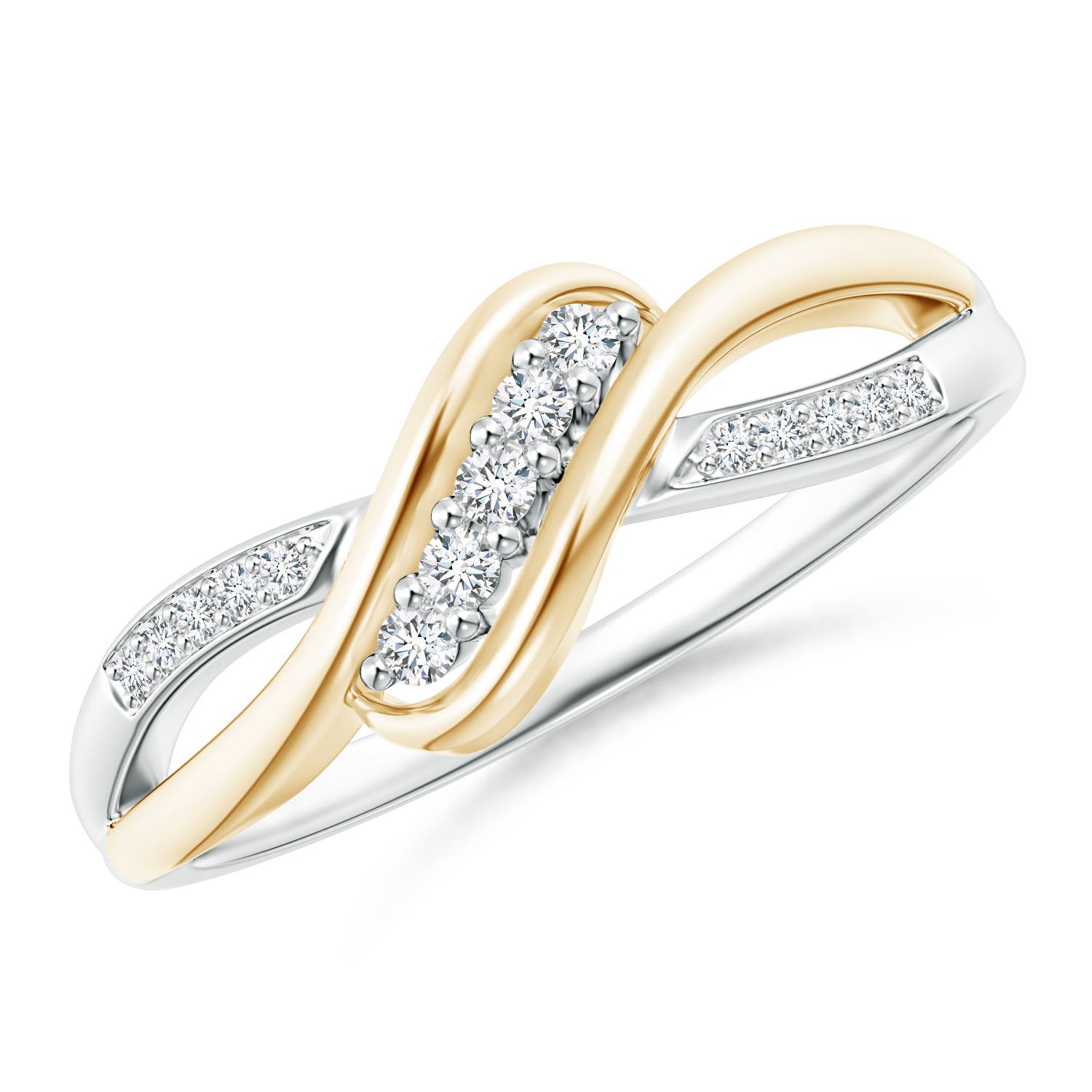 Angara 0.13 Carat Slanted Five Stone Diamond Bypass Ring in Two Tone in 14K White & Yellow Gold