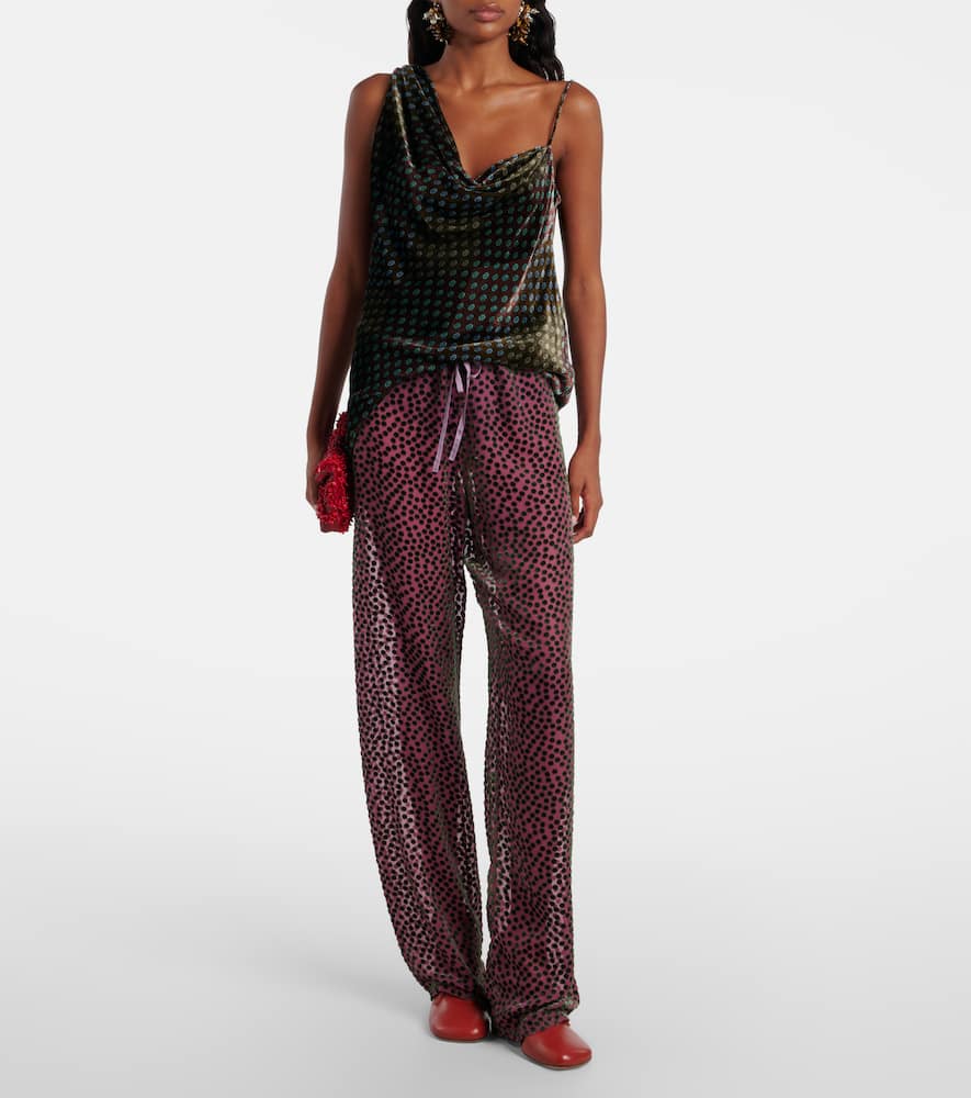 Draped printed velvet top
