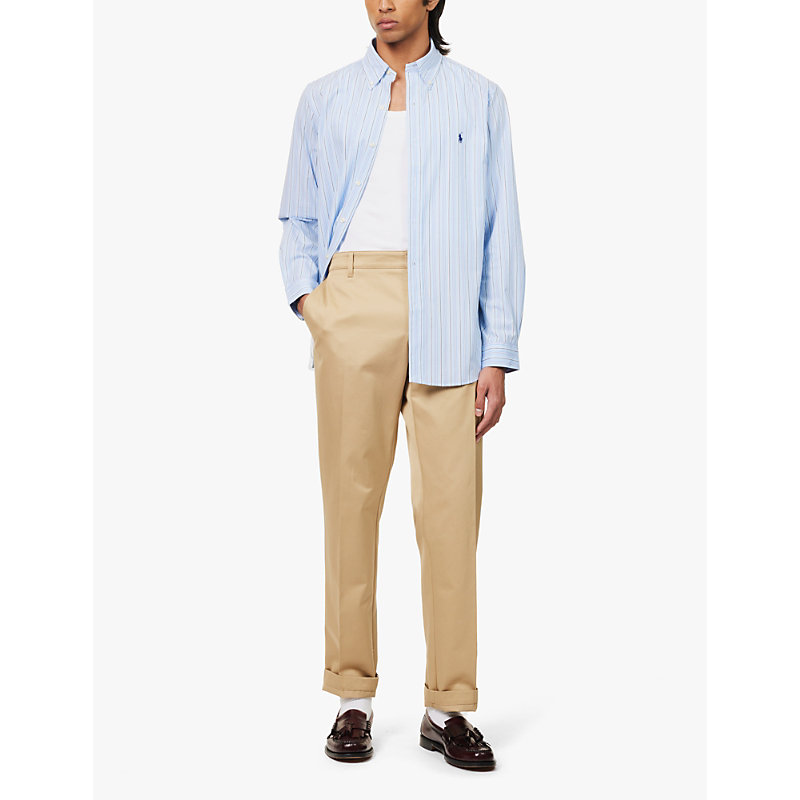 Mens BLUECustom Slim Logo-embroidered Cotton-blend Poplin Shirt 
