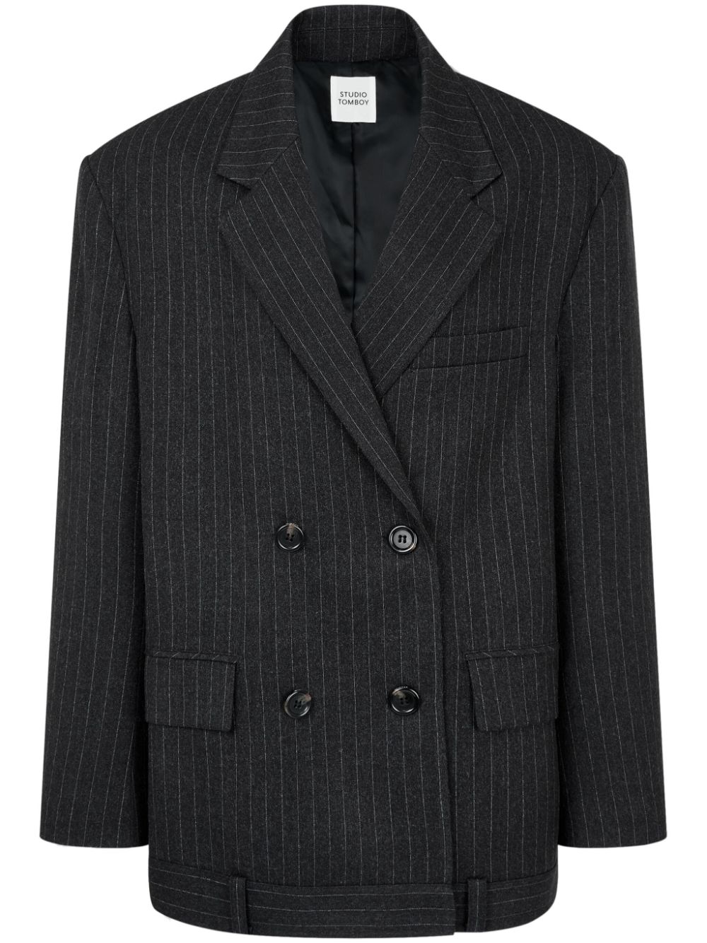 Double-breasted pinstripe blazer - Black