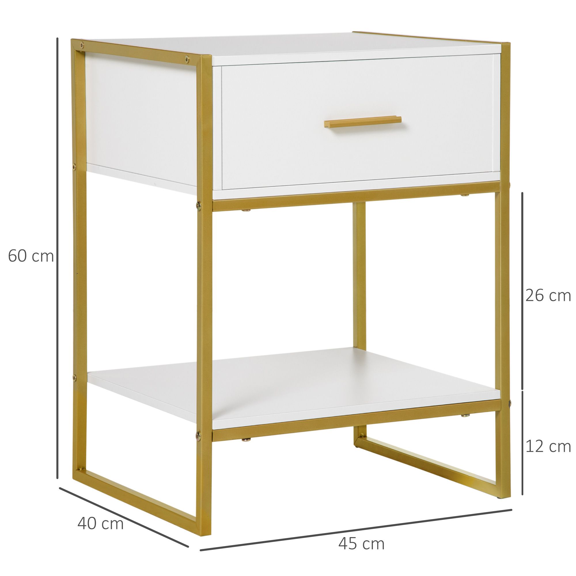 Modern Bedside Table, Nightstand with Drawer Shelf White