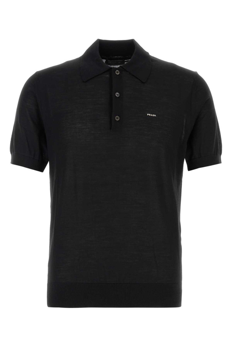 Black Wool Polo Shirt Nero Exterior: Virgin Maglieria - Men