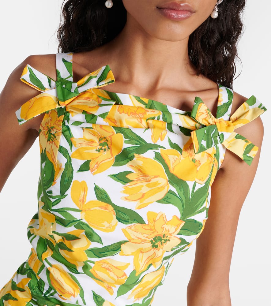 Floral ruched poplin midi dress