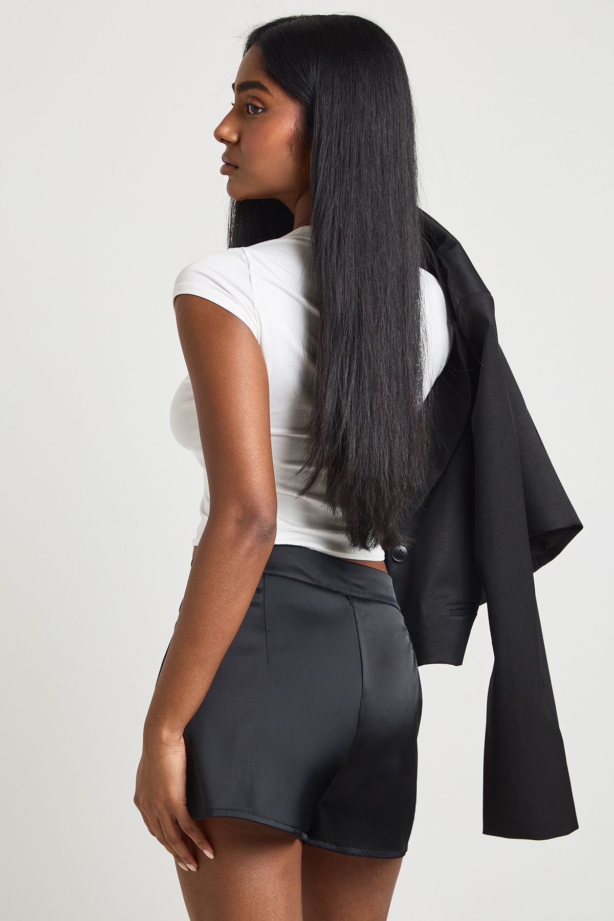 Boohoo Womens Satin Lace Trim Skort - Black