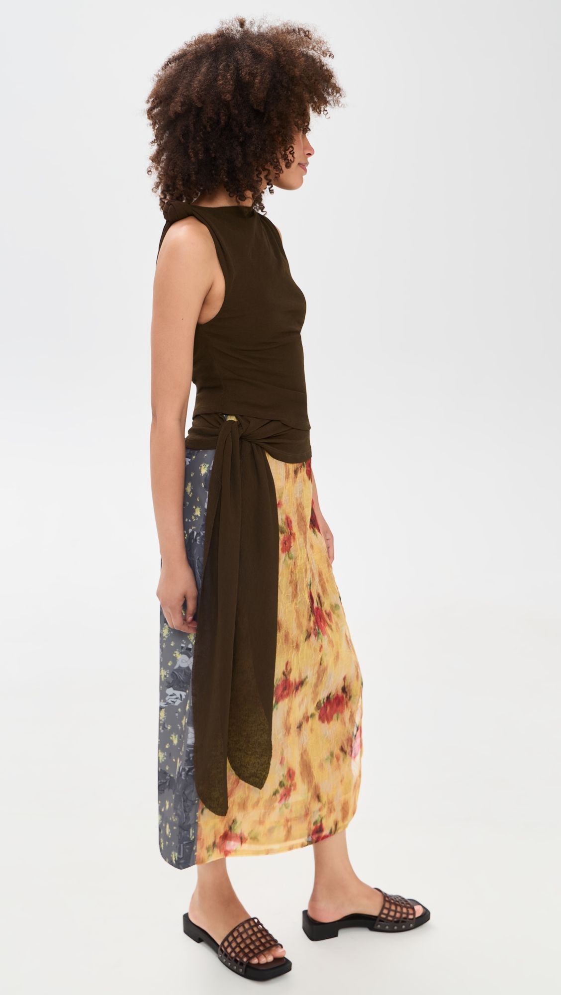 Marl Mesh Tie Knot Tank Top Demitasse