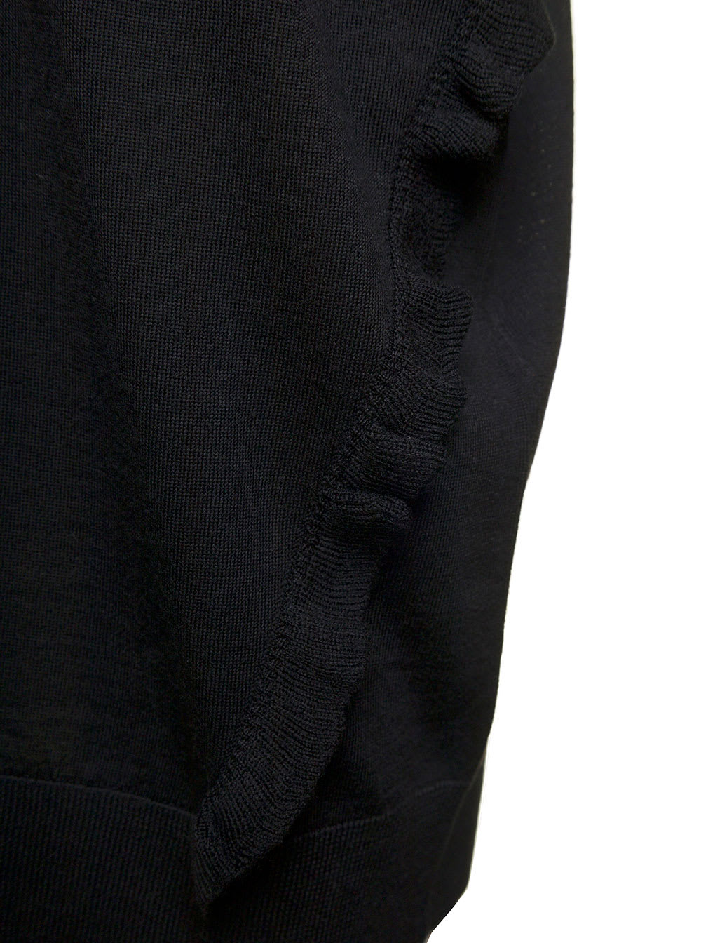 Ruffle-detail V-neck wool jumper - Black