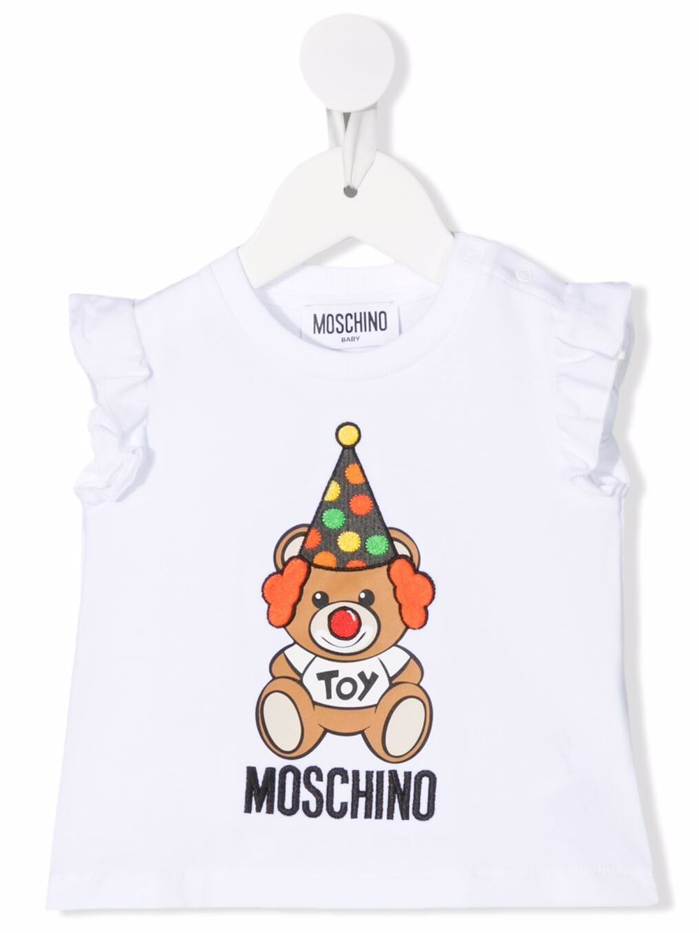 Teddy-motif ruffle top - White