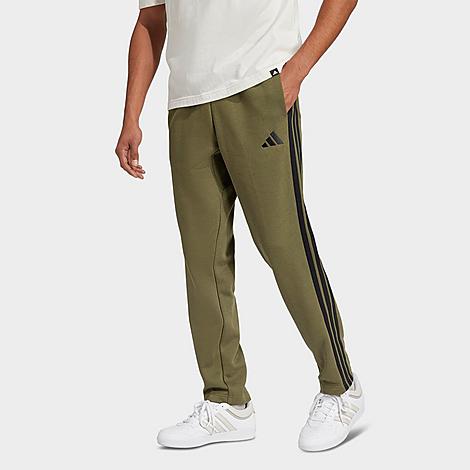 Men's ESSENTIALS 3-STRIPES FLEECE OPEN HEM PANTS in olive strata/black